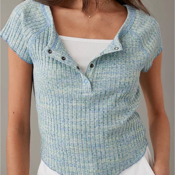 American Eagle Outfitters Tops - American Eagle Hey Baby Ribbed Henley Tee Sz M New